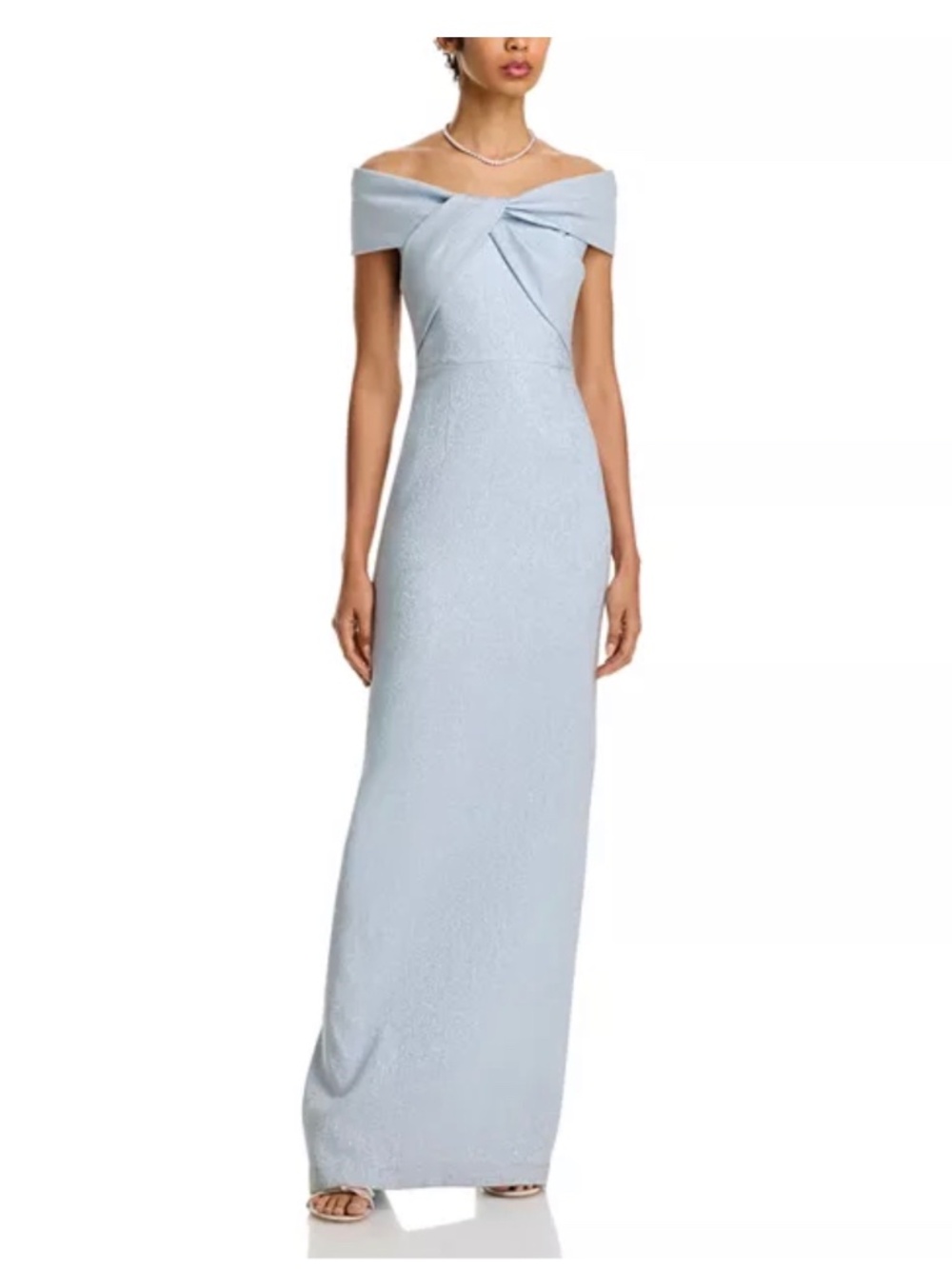 Teri Jon by Rickie Freeman Metallic Jacquard Off-the-Shoulder Gown